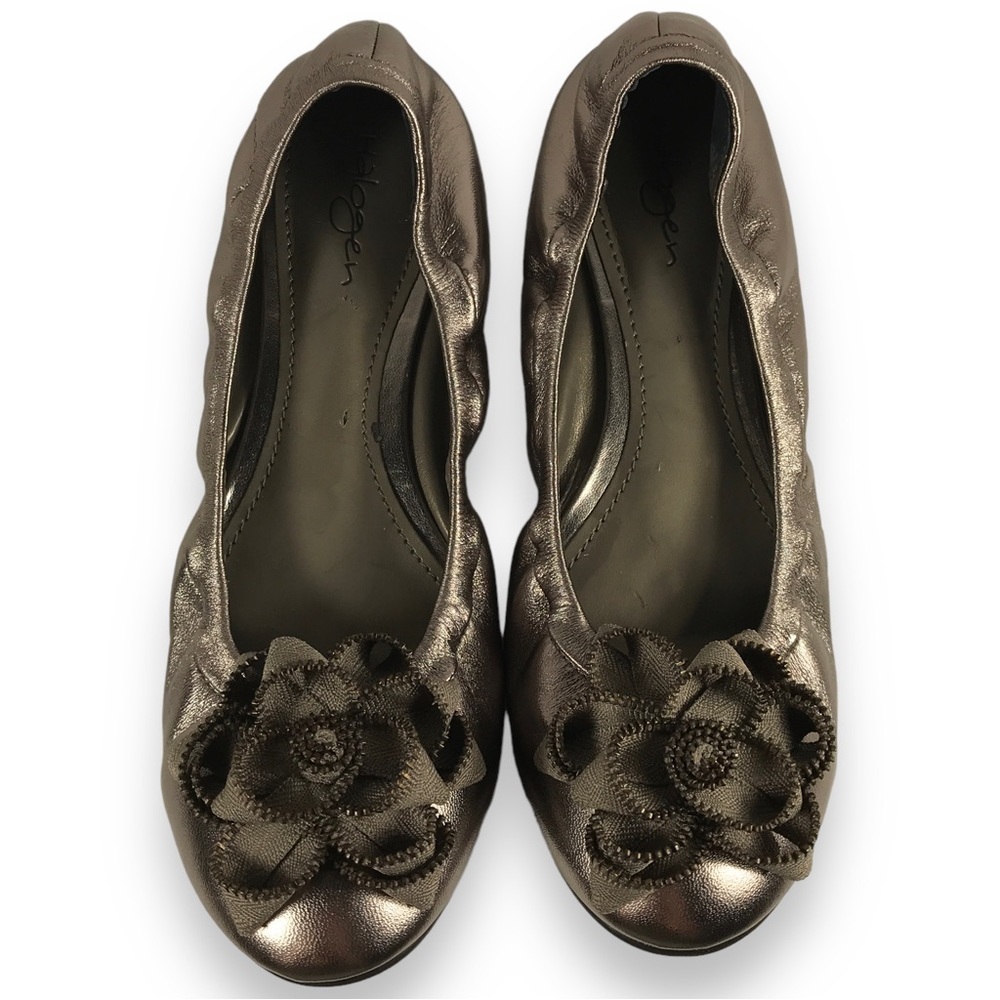 Halogen Frisco Lea Womens Leather Slip On Ballet Flats Pewter Size 6